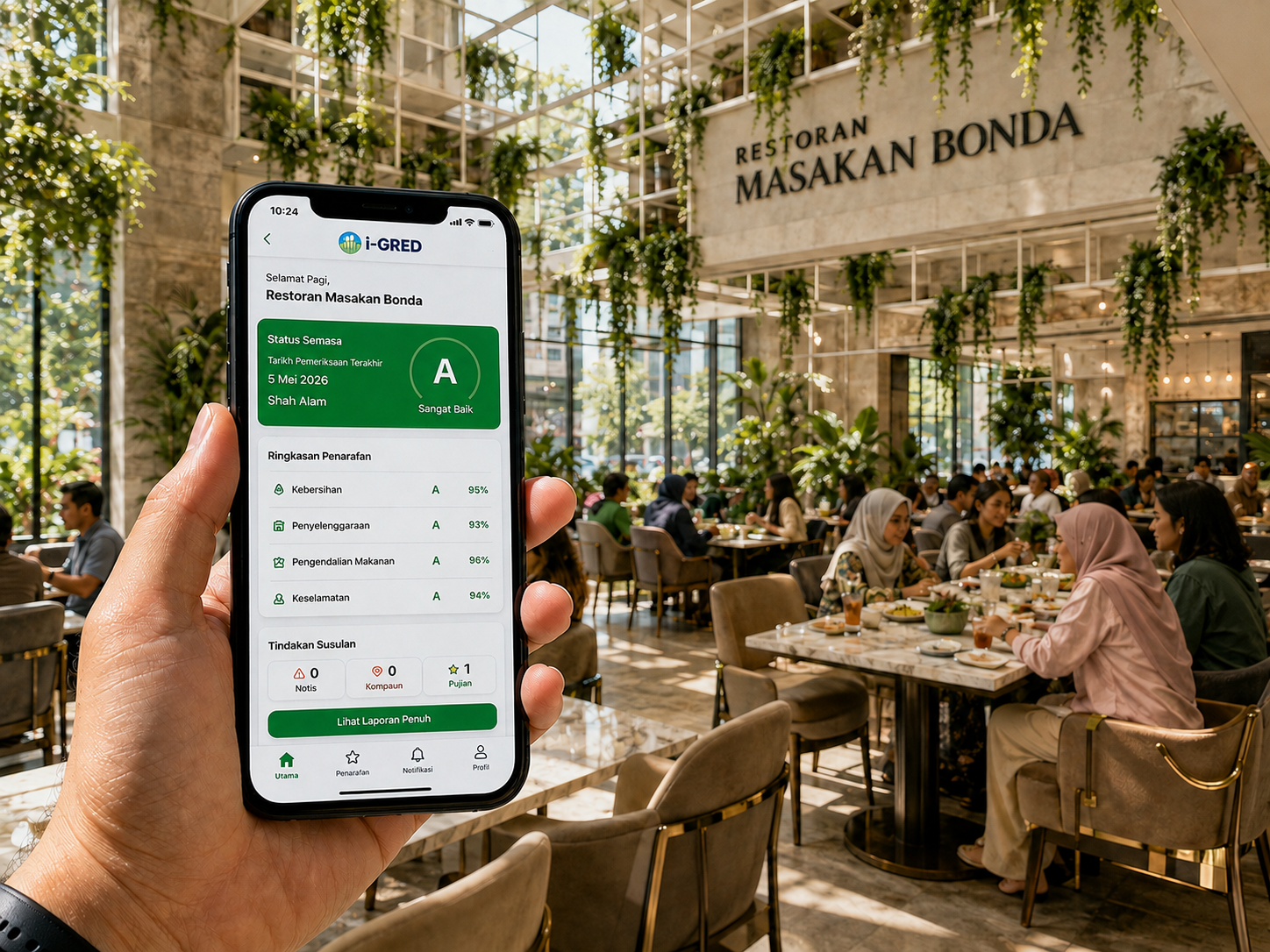 Dewan makan biofilik Restoran Masakan Bonda