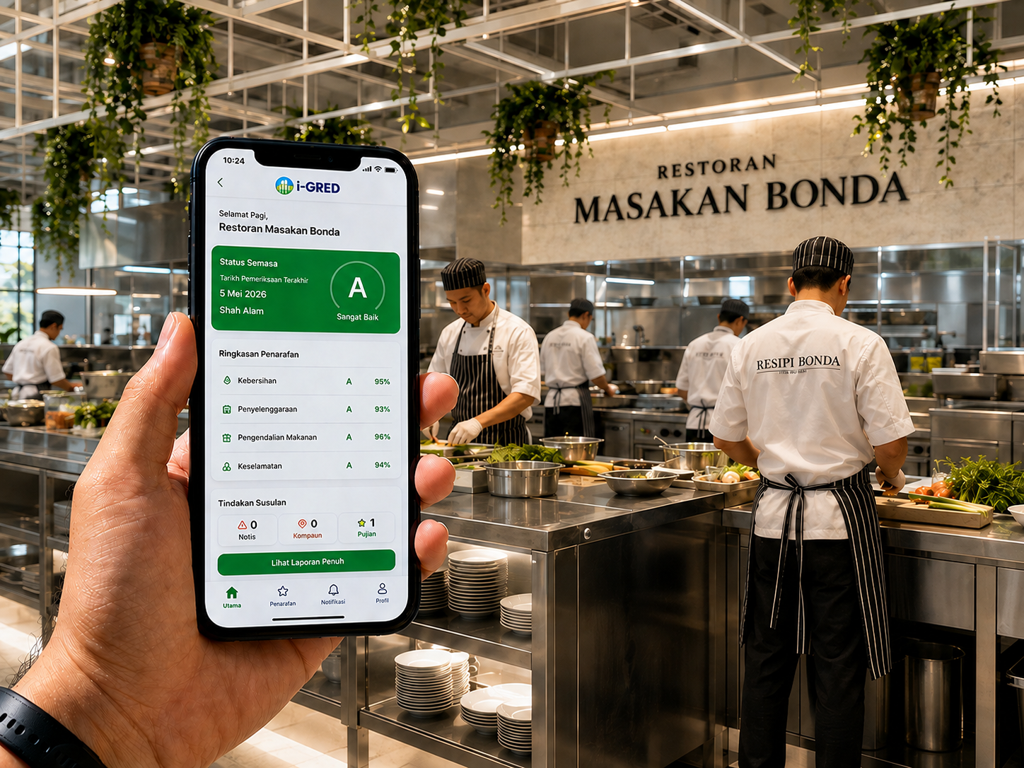 Dapur komersial bersih di Restoran Masakan Bonda
